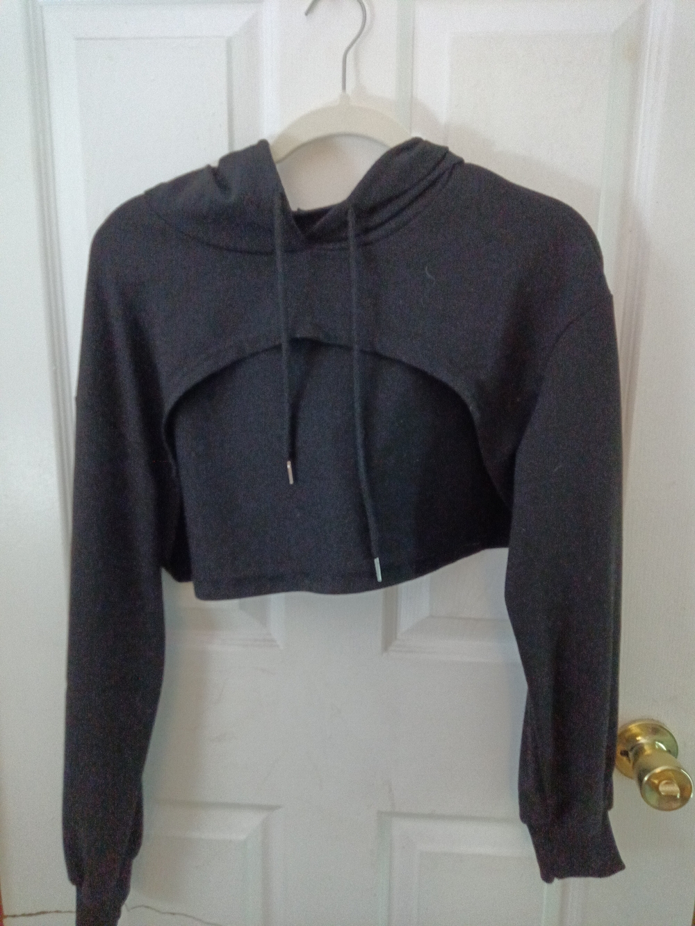 SHEIN Black Cropped Cutout Hoodie